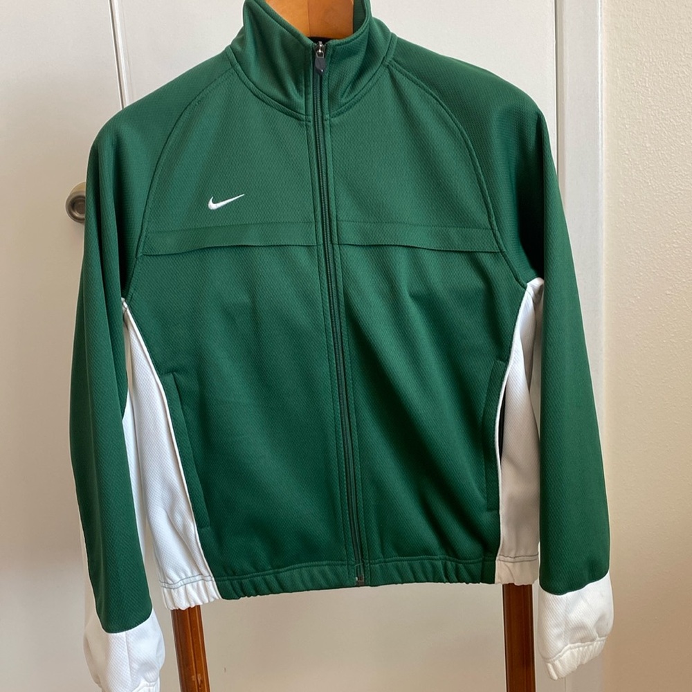 EUC Nike zip-up jacket, green and white